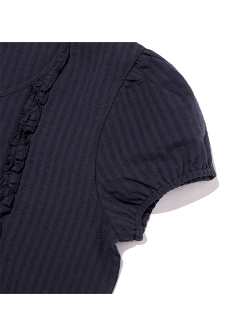 RUFFLE POINT PUFF SLEEVE BLOUSE [DARK NAVY]