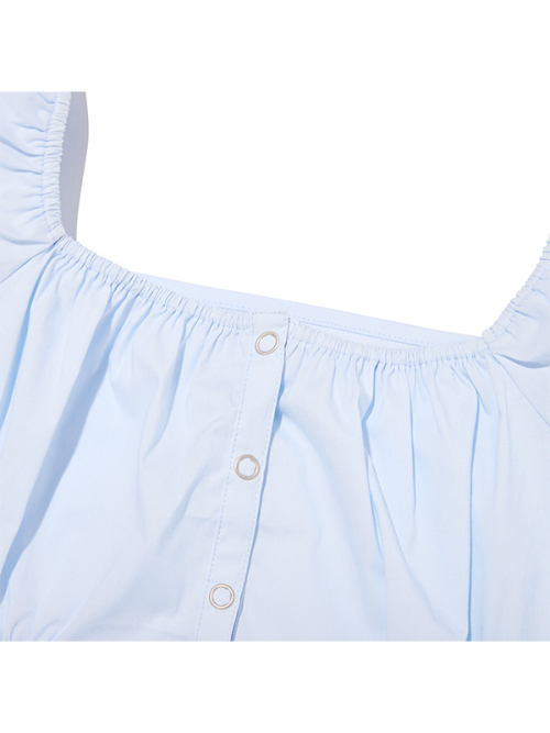 RUFFLE POINT OFF-SHOULDER BLOUSE [BLUE]