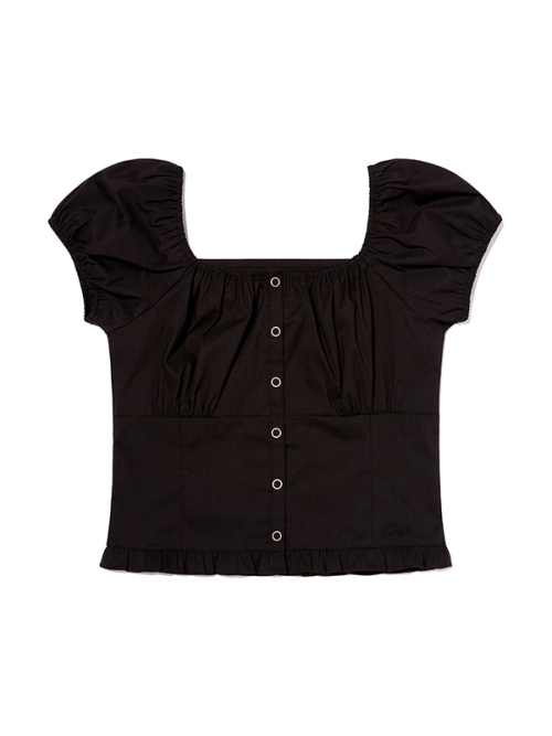 RUFFLE POINT OFF-SHOULDER BLOUSE [BLACK]