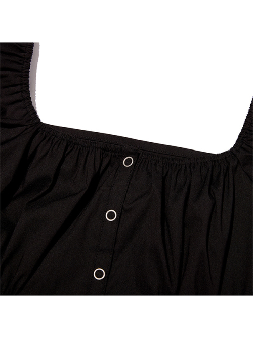 RUFFLE POINT OFF-SHOULDER BLOUSE [BLACK]