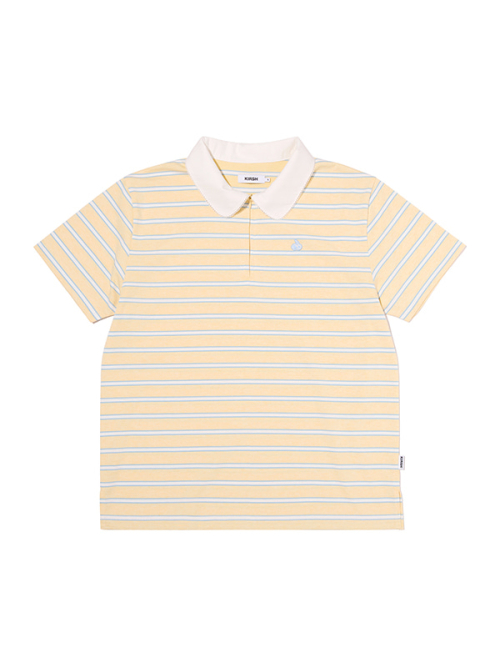 HALF NECK STRIPE LOOSE-FIT COLLAR T-SHIRT [LIGHT YELLOW]