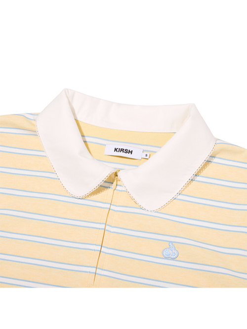 HALF NECK STRIPE LOOSE-FIT COLLAR T-SHIRT [LIGHT YELLOW]