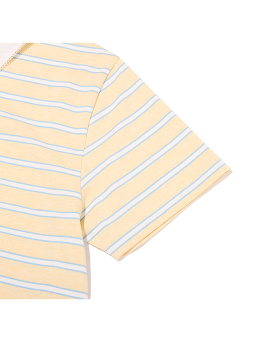 HALF NECK STRIPE LOOSE-FIT COLLAR T-SHIRT [LIGHT YELLOW]