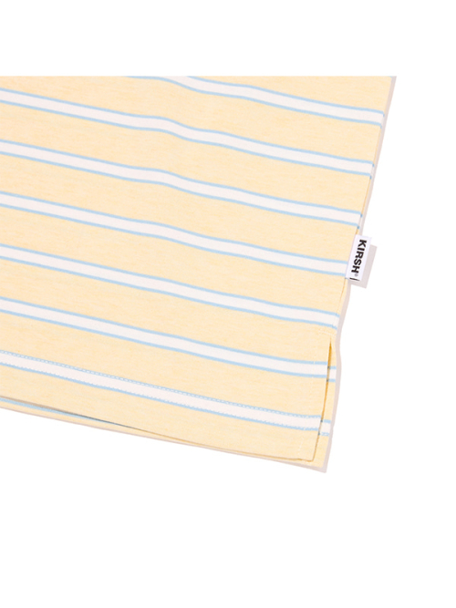 HALF NECK STRIPE LOOSE-FIT COLLAR T-SHIRT [LIGHT YELLOW]