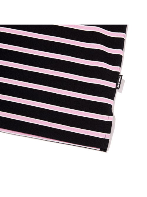 HALF NECK STRIPE LOOSE-FIT COLLAR T-SHIRT [BLACK]