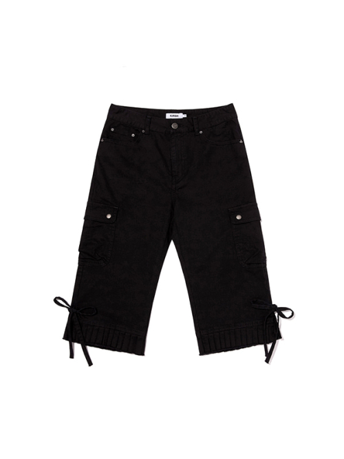 RUFFLE RIBBON BIKER SHORTS [BLACK]