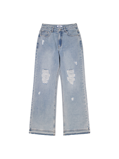 DISTRESSED SLIM-FIT DENIM PANTS [LIGHT BLUE]