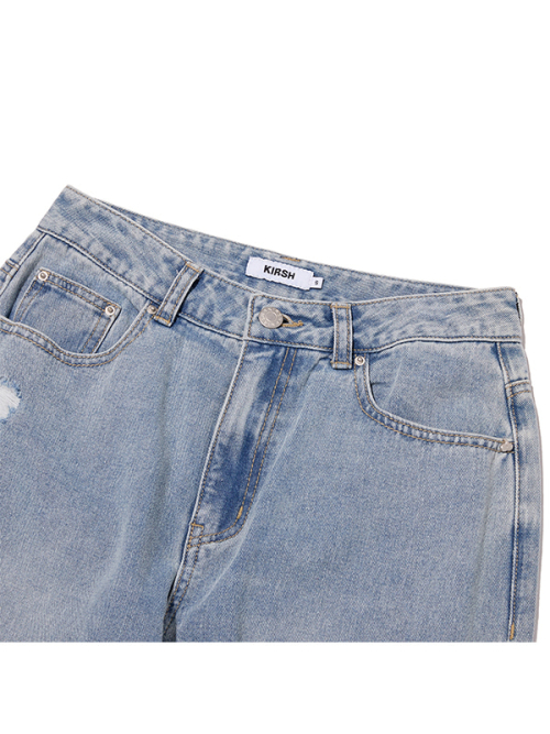 DISTRESSED SLIM-FIT DENIM PANTS [LIGHT BLUE]