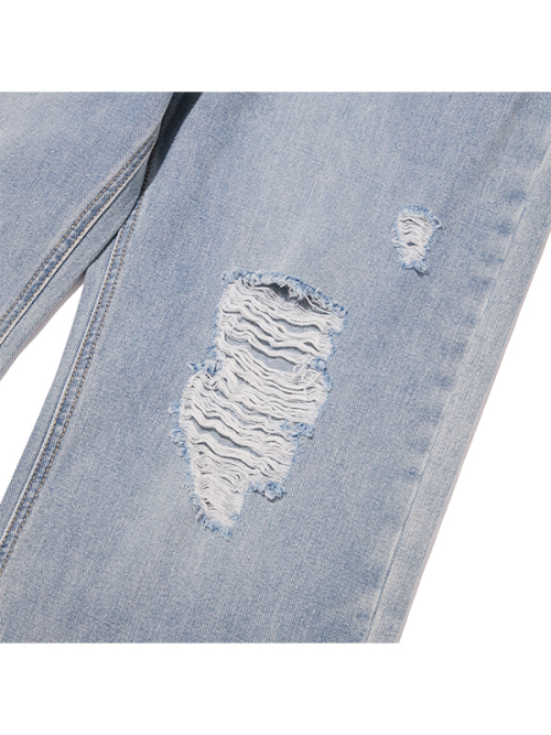 DISTRESSED SLIM-FIT DENIM PANTS [LIGHT BLUE]