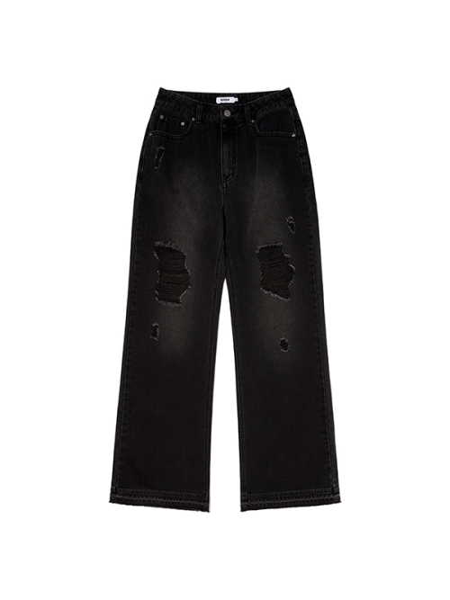 DISTRESSED SLIM-FIT DENIM PANTS [BLACK]