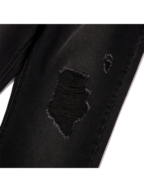 DISTRESSED SLIM-FIT DENIM PANTS [BLACK]
