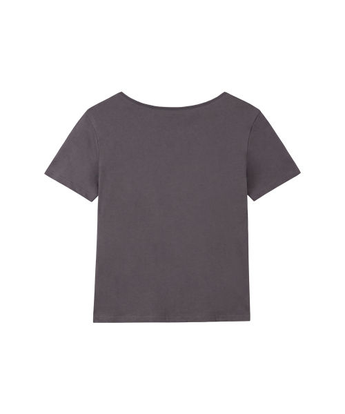 Cherry Pop Off-Shoulder Short Sleeve Tee_Charcoal