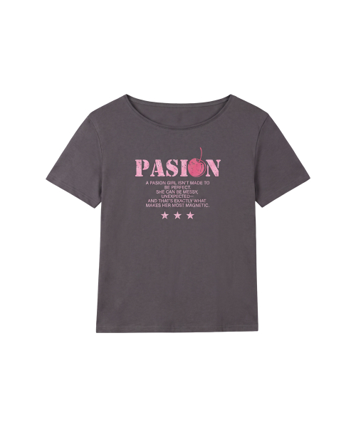 Cherry Pop Off-Shoulder Short Sleeve Tee_Charcoal