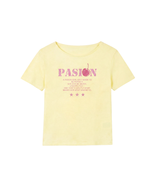 Cherry Pop Off-Shoulder Short Sleeve Tee_Lemon