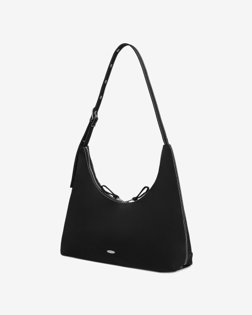 [Button Gift] Big Nylon Shoulder Bag Black OZBGGA304B