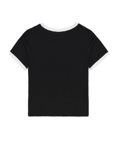 NICOLE EMBROIDERY RINGER CROP TOP_BLACK