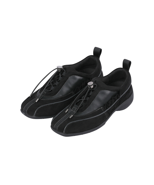 Layered shirring sneakers BLACK