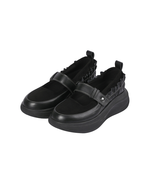 Layered shirring mary jane BLACK