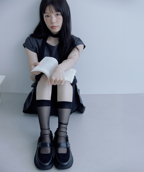 Layered shirring mary jane BLACK