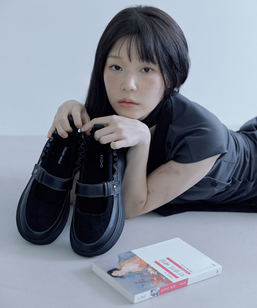 Layered shirring mary jane BLACK
