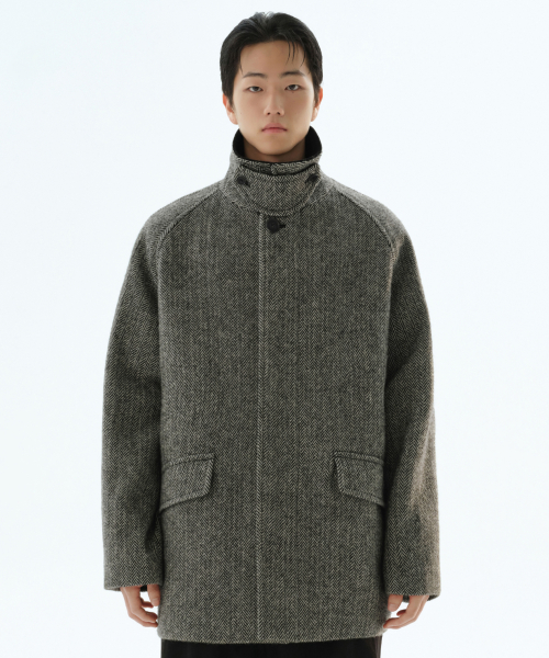 울 블렌드 헤링본 오버사이즈 하프 발마칸 코트