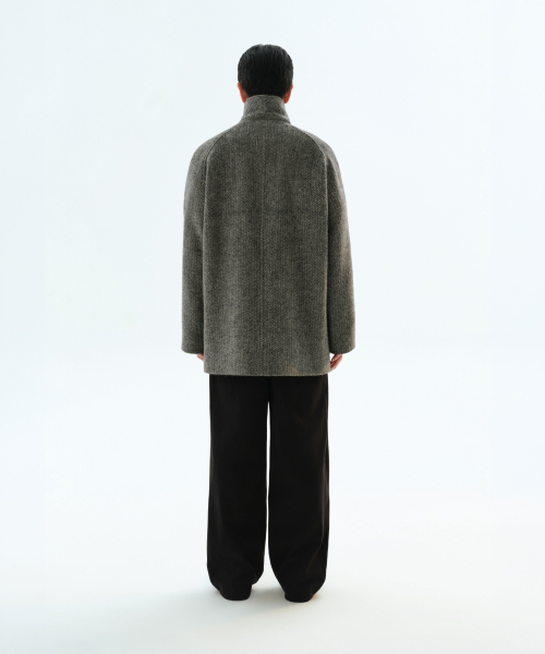울 블렌드 헤링본 오버사이즈 하프 발마칸 코트