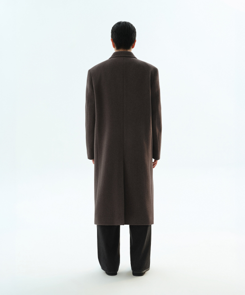 캐시미어 블렌드 대디 숄더 노치트 더블 롱 코트 [헤더 브라운]