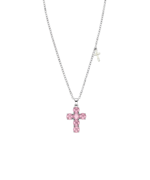Crystal Cross Slide Necklace_Pink