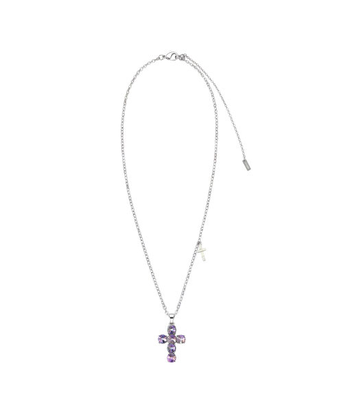 Crystal Cross Slide Necklace_Purple