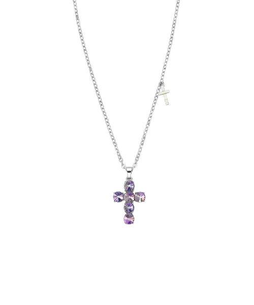 Crystal Cross Slide Necklace_Purple