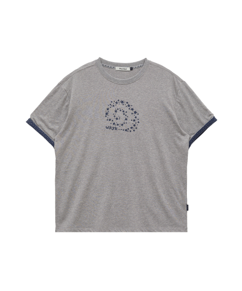 STAR Swirl Layered Roll-Up Short Sleeve T-Shirt MELANGE GREY