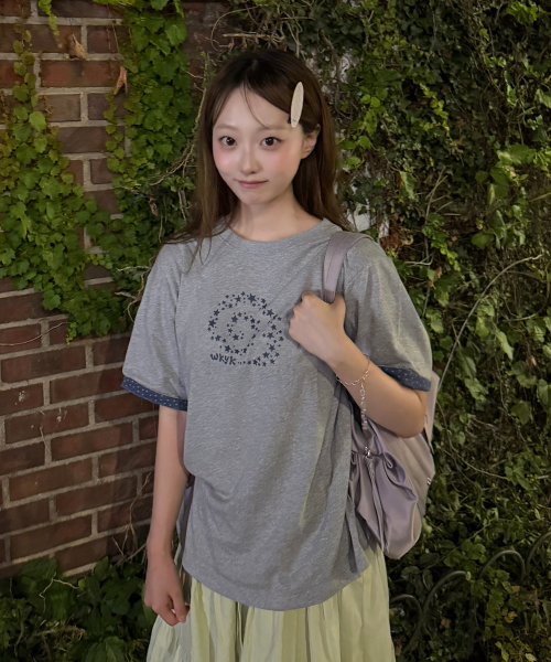 STAR Swirl Layered Roll-Up Short Sleeve T-Shirt MELANGE GREY