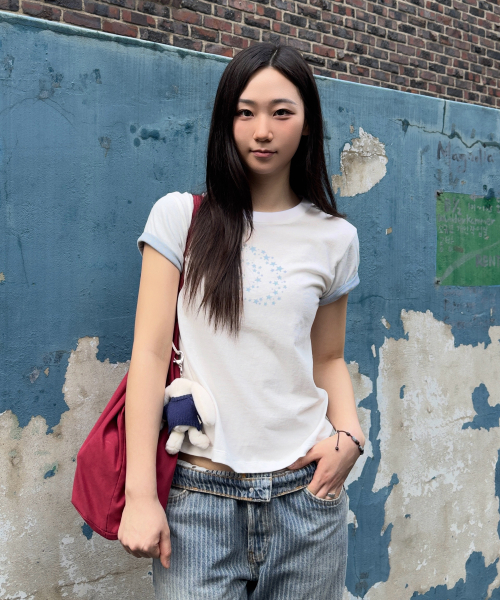 STAR Swirl Layered Roll-Up Short Sleeve T-Shirt WHITE
