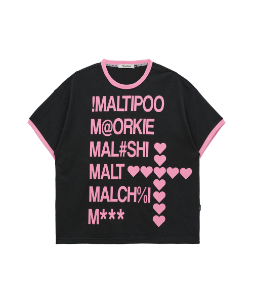 Maltipoo Lettering Color Block Crop Ringer Short Sleeve T-Shirt BLACK