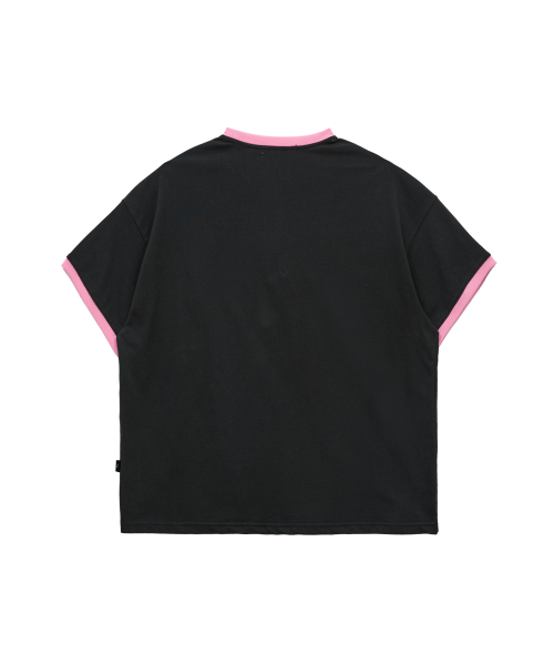 Maltipoo Lettering Color Block Crop Ringer Short Sleeve T-Shirt BLACK