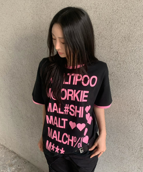 Maltipoo Lettering Color Block Crop Ringer Short Sleeve T-Shirt BLACK