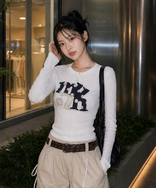DOT A FLOWER PATCH LONG SLEEVE [WHITE]