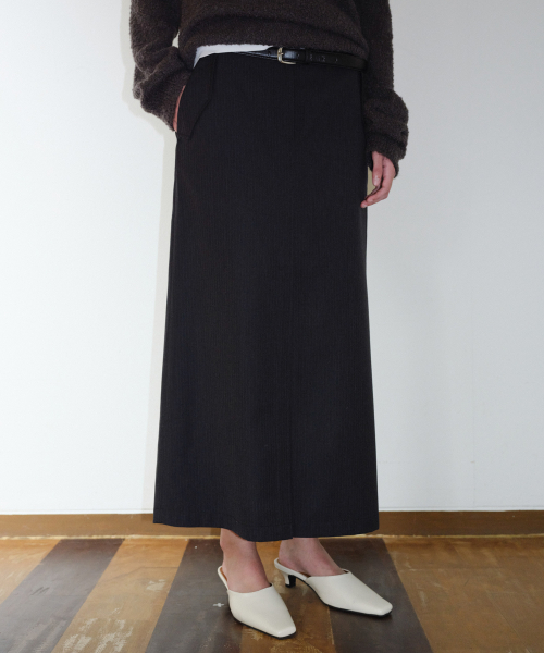 STRIPE SLIT H-LINE SKIRT - DARK GREY