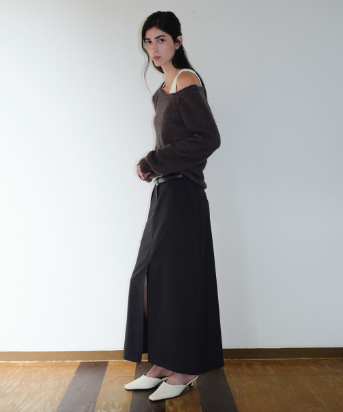 STRIPE SLIT H-LINE SKIRT - DARK GREY
