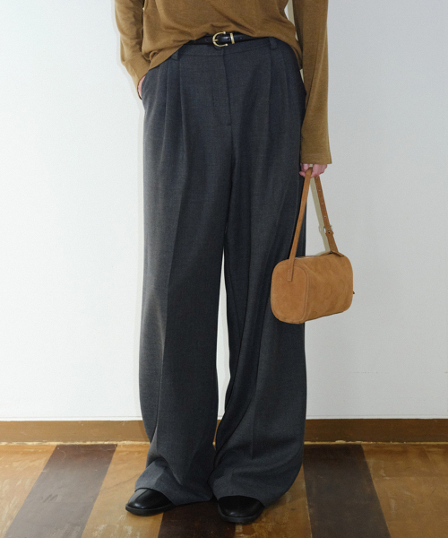 TWO TUCK WIDE SLACKS - CHARCOAL
