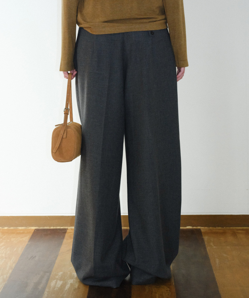 TWO TUCK WIDE SLACKS - CHARCOAL