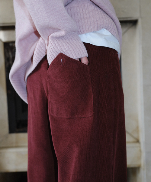 CORDUROY STRAIGHT PANTS - WINE