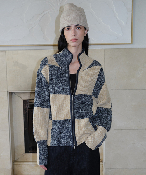 COLOR BLOCK ZIPUP KNIT - YELLOW