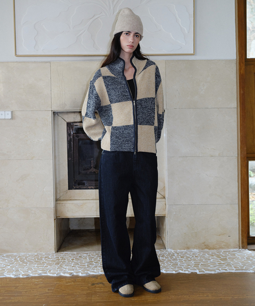 COLOR BLOCK ZIPUP KNIT - YELLOW