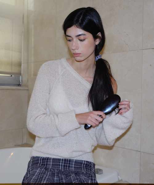 BOUCLE ONE SHOULDER PULLOVER - OATMEAL