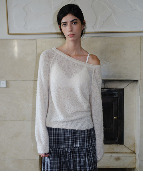 BOUCLE ONE SHOULDER PULLOVER - OATMEAL