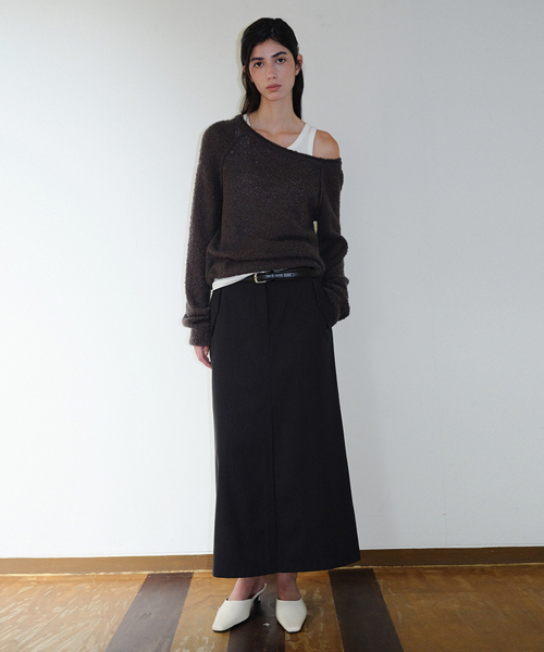 BOUCLE ONE SHOULDER PULLOVER - CHARCOAL