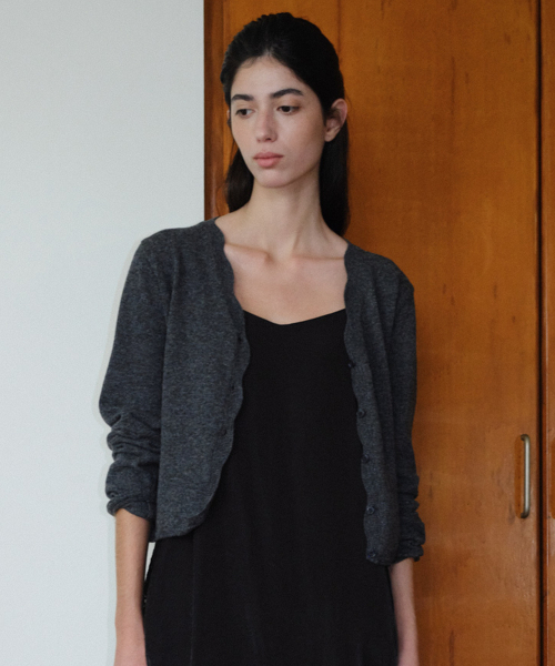 WAVE V NECK WOOL CARDIGAN - DARK GREY