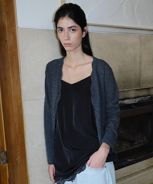 WAVE V NECK WOOL CARDIGAN - DARK GREY