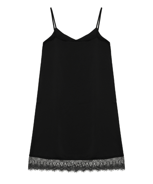 SATIN LACE SLIP DRESS_BLACK